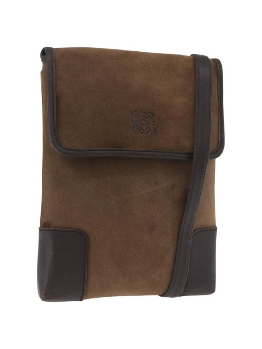Authentic LOEWE Anagram Shoulder Bag Suede Brown Gold